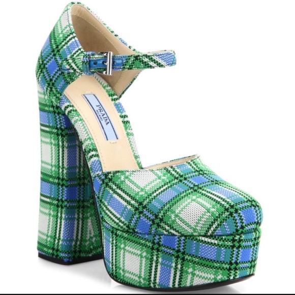 Prada - Plaid Ankle-Strap Platform Pumps BNIB - Picture 4 of 8